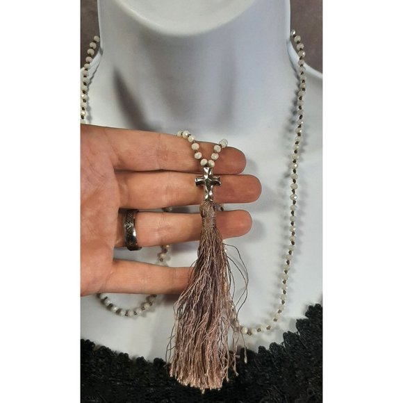 Jewelry - Alexa's Angels Sparkly Glass Tassel Cross Necklace